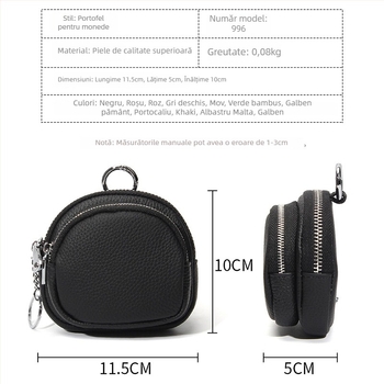 Portofel pentru monede pentru femei cu fermoar dublu – piele naturală, primul strat de piele de vițel, capacitate mare