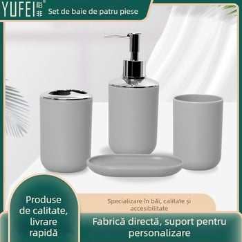 Set de baie din plastic, patru piese, cu ceașcă de clătire a gurii și accesorii pentru periuta de dinți – imprimare logo disponibilă, cadou potrivit