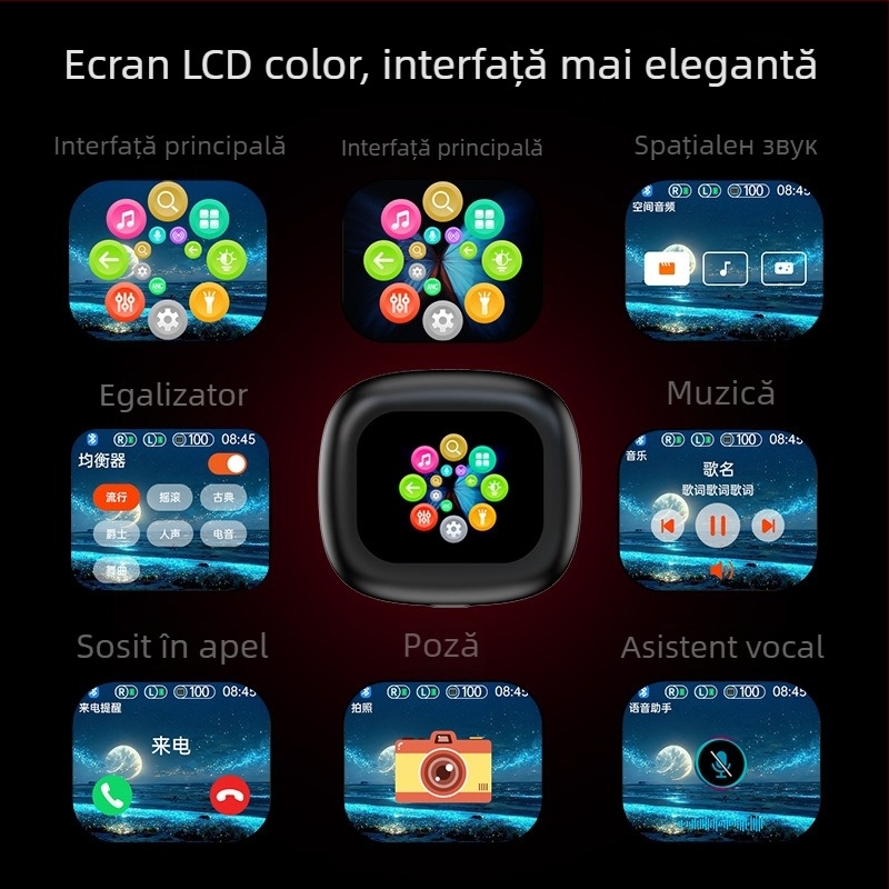 MG7 Căști Bluetooth Sport cu clips pentru ureche, ecran LCD color, translator AI și interpretare simultană (Bluetooth 5.4; autonomie peste 8 ore; încărcare wireless; latență scăzută)