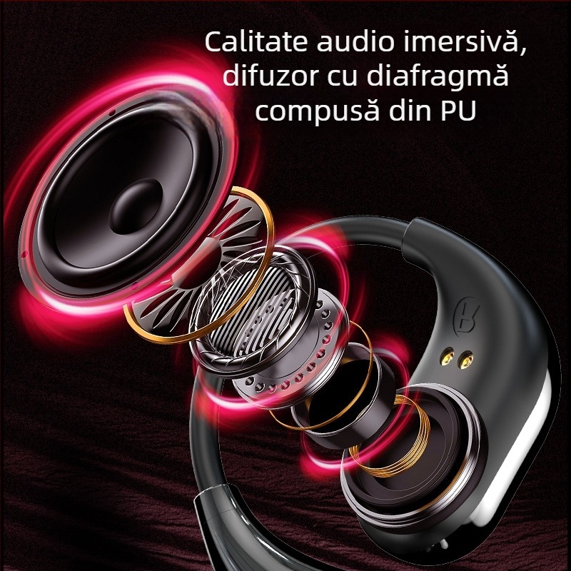 MG7 Căști Bluetooth Sport cu clips pentru ureche, ecran LCD color, translator AI și interpretare simultană (Bluetooth 5.4; autonomie peste 8 ore; încărcare wireless; latență scăzută)