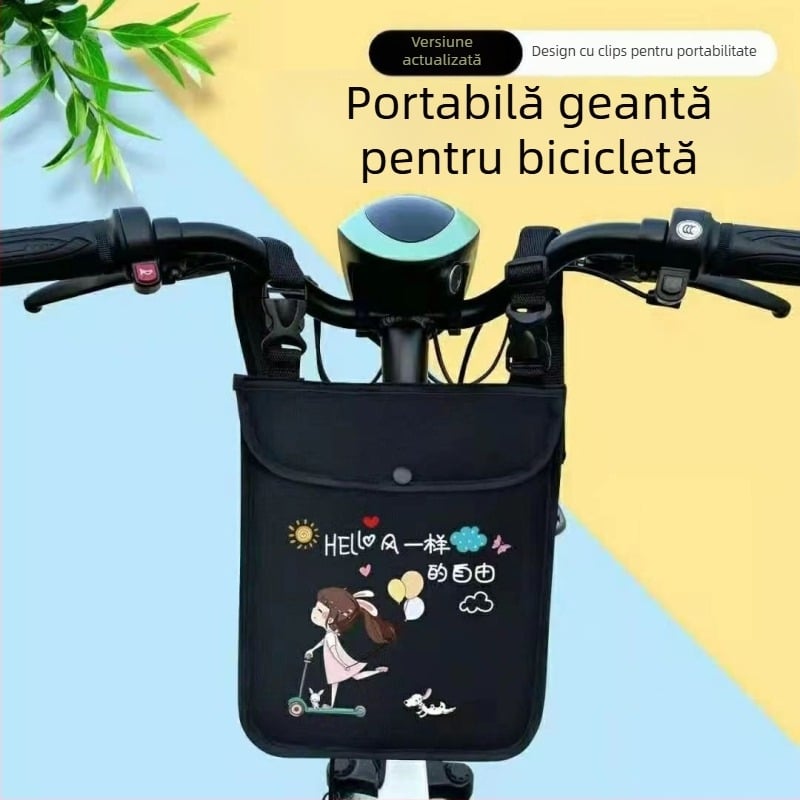 Geantă frontală pentru ghidonul bicicletei electrice, buzunar dublu pentru chei și telefon, din pânză, model 000000