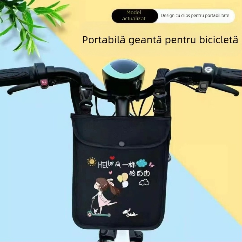 Geantă frontală pentru ghidonul bicicletei electrice, buzunar dublu pentru chei și telefon, din pânză, model 000000