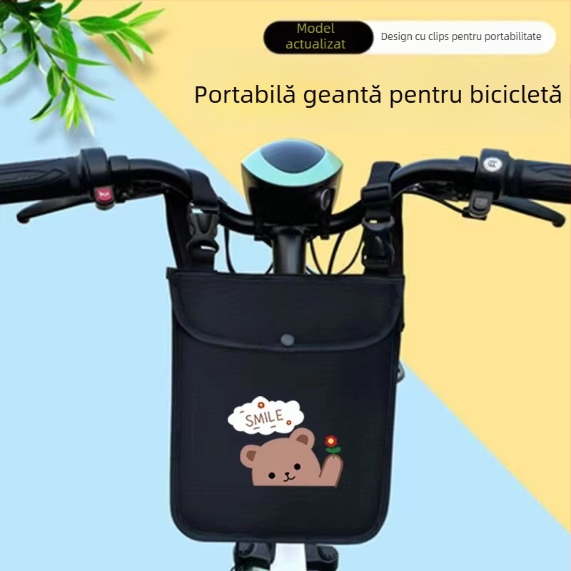Geantă frontală pentru ghidonul bicicletei electrice, buzunar dublu pentru chei și telefon, din pânză, model 000000