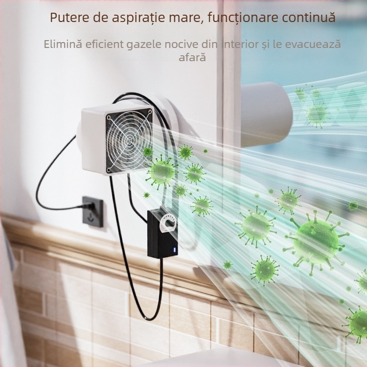 Ventilator fără găurire pentru gaura de la aer condiționat — dormitor, eliminare mirosuri și formaldehidă, zgomot 36–45 dB