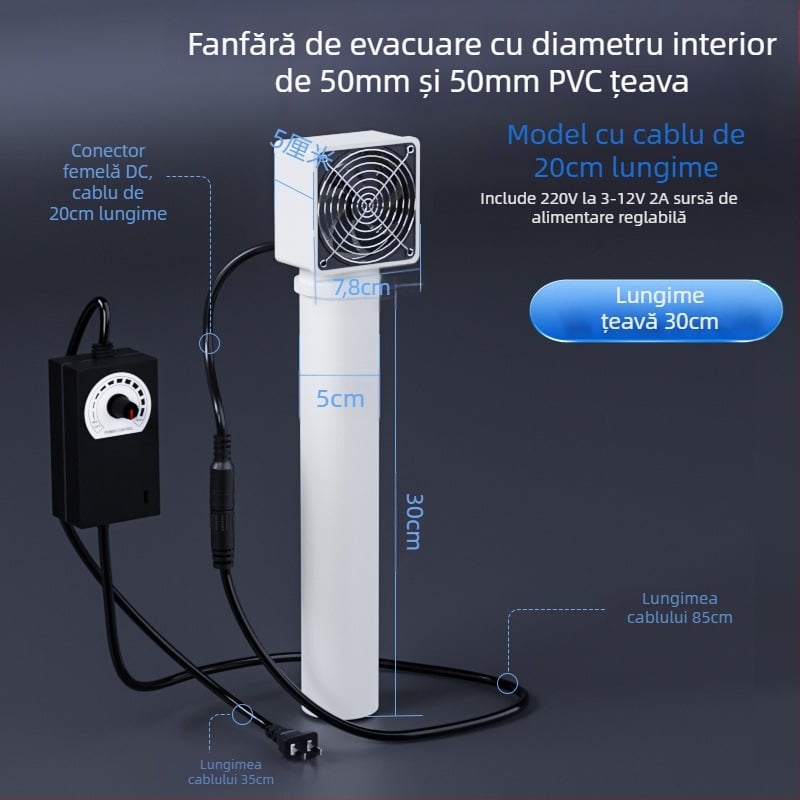 Ventilator fără găurire pentru gaura de la aer condiționat — dormitor, eliminare mirosuri și formaldehidă, zgomot 36–45 dB