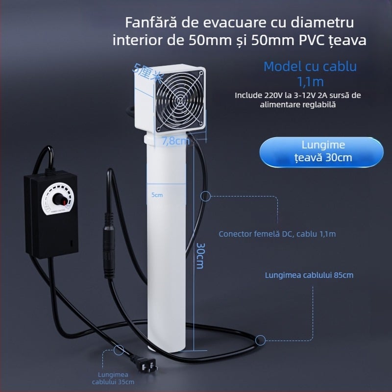 Ventilator fără găurire pentru gaura de la aer condiționat — dormitor, eliminare mirosuri și formaldehidă, zgomot 36–45 dB