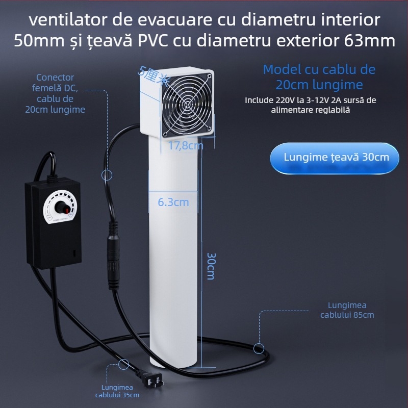 Ventilator fără găurire pentru gaura de la aer condiționat — dormitor, eliminare mirosuri și formaldehidă, zgomot 36–45 dB