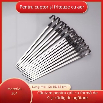 Frigărui pentru grătar din oțel inoxidabil 304, cu 9 cârlige, reutilizabile, design suspendat