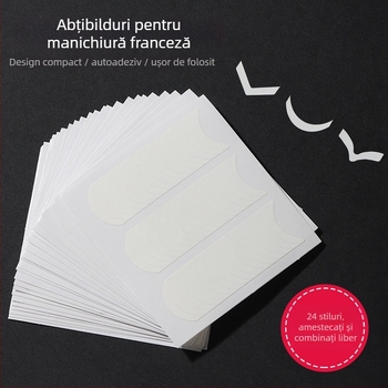 Set de abțibilduri pentru artă unghii: manichiură franceză, zâmbete și linii ondulate; abțibilduri de unghii trei în unu, material oxid de aluminiu, ambalaj de bază