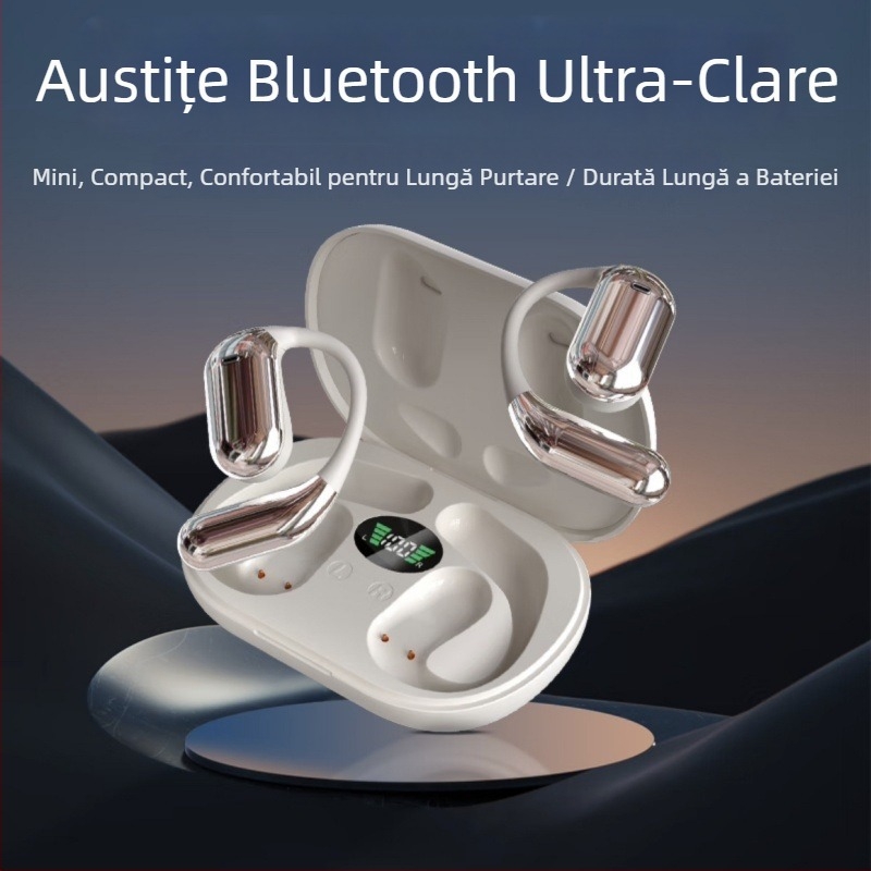 Cască Bluetooth pentru ureche deschisă, ecran tactil, afișaj digital, Bluetooth 5.4, autonomie baterie 8 ore