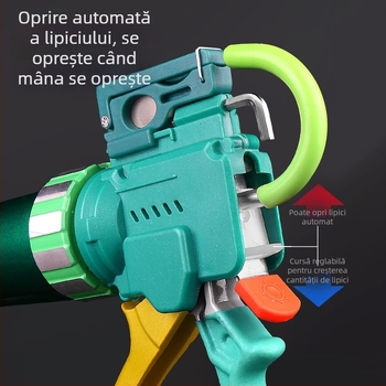 Pistol de lipici Glue Dance cu cursă reglabilă pe 28 axe, duză dublă cu funcție de tăiere, corp din aliaj de aluminiu cu structură pe axă pentru aplicarea lipiciului