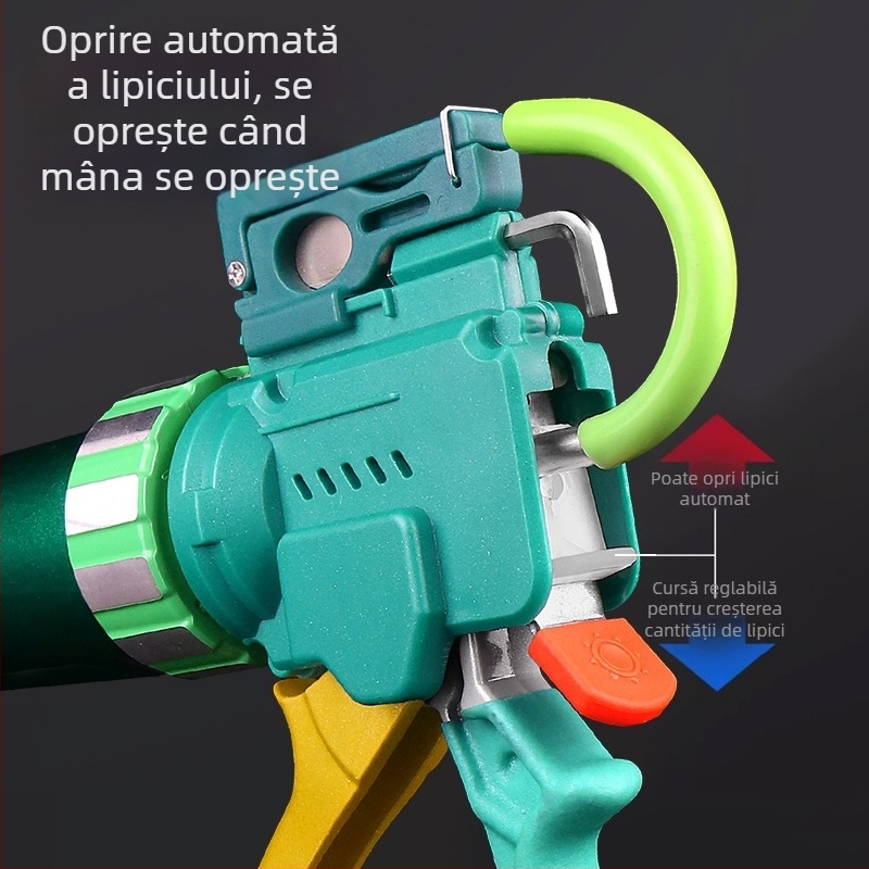 Pistol de lipici Glue Dance cu cursă reglabilă pe 28 axe, duză dublă cu funcție de tăiere, corp din aliaj de aluminiu cu structură pe axă pentru aplicarea lipiciului