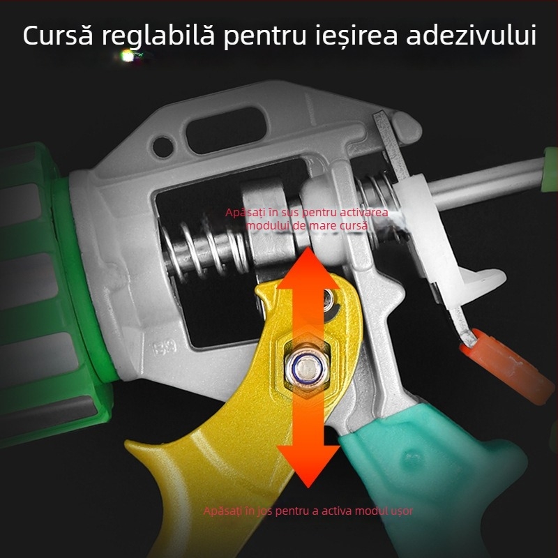 Pistol de lipici Glue Dance cu cursă reglabilă pe 28 axe, duză dublă cu funcție de tăiere, corp din aliaj de aluminiu cu structură pe axă pentru aplicarea lipiciului