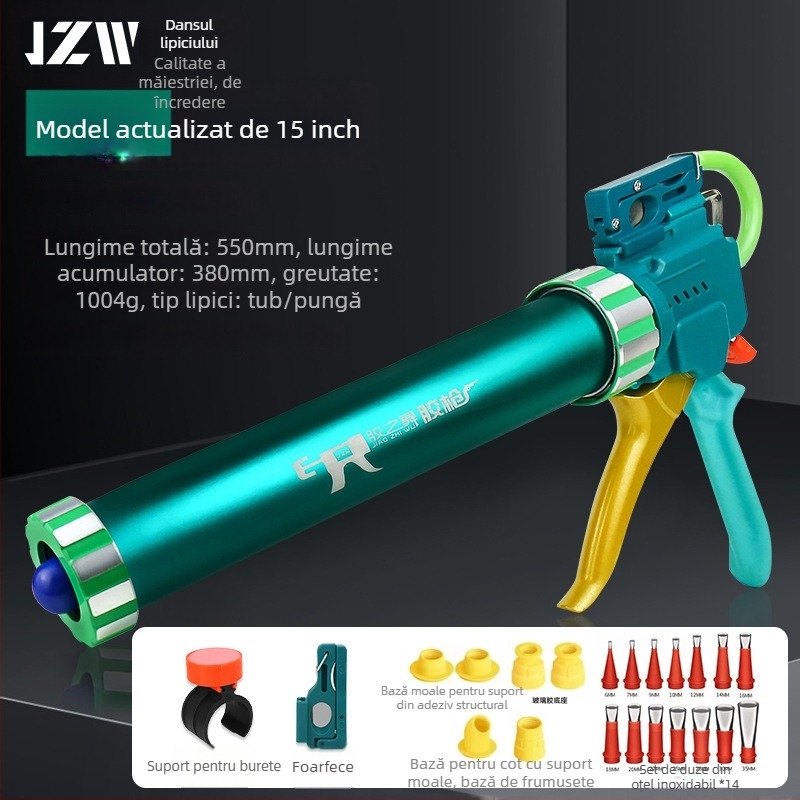Pistol de lipici Glue Dance cu cursă reglabilă pe 28 axe, duză dublă cu funcție de tăiere, corp din aliaj de aluminiu cu structură pe axă pentru aplicarea lipiciului