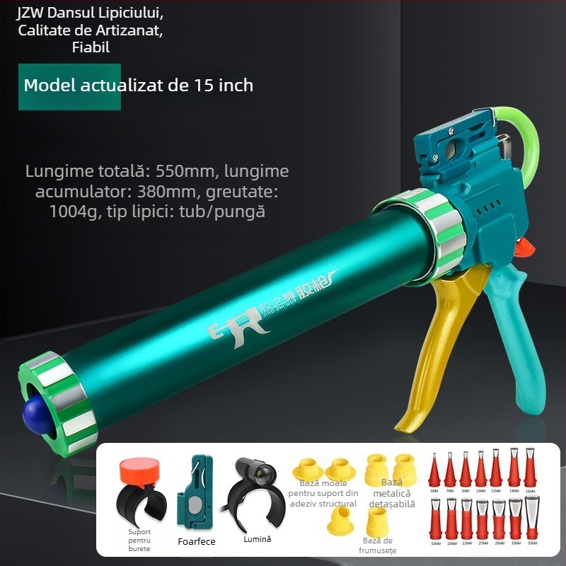 Pistol de lipici Glue Dance cu cursă reglabilă pe 28 axe, duză dublă cu funcție de tăiere, corp din aliaj de aluminiu cu structură pe axă pentru aplicarea lipiciului