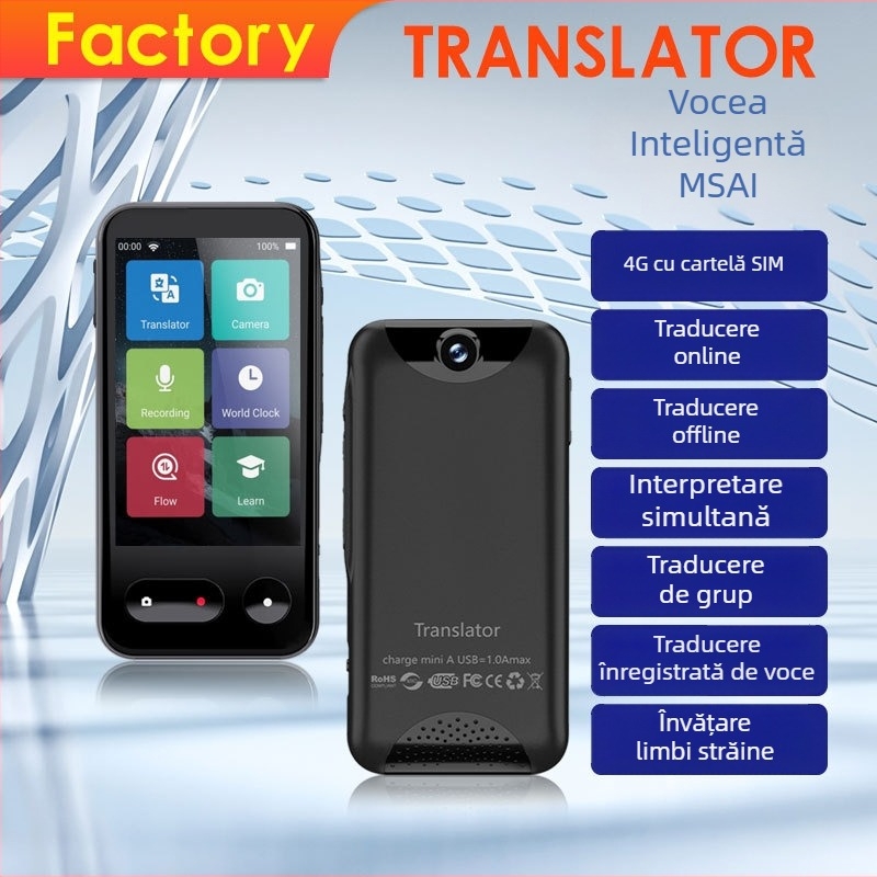 MSAI translator T7138 cu SIM, traducere offline, fotografiere și înregistrare, baterie 4000 mAh