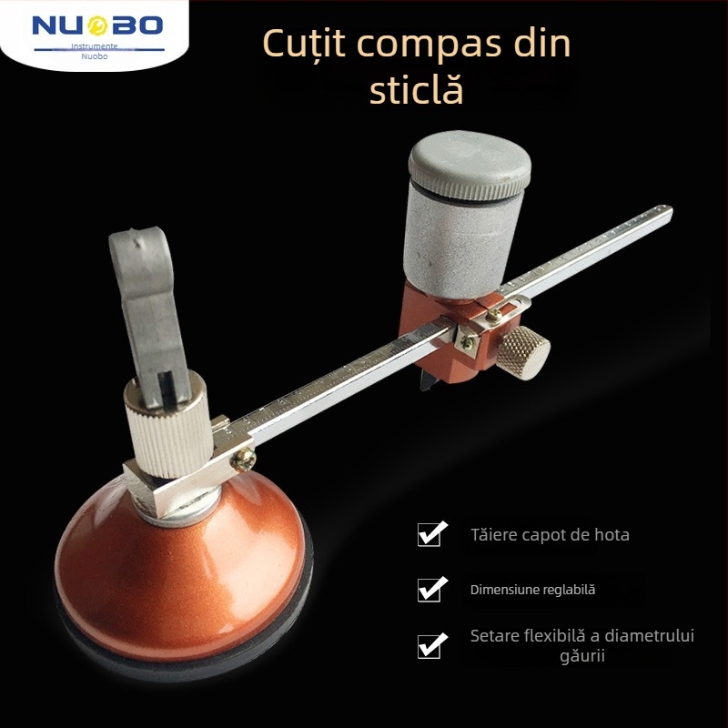 Tăietor de cercuri din sticlă cu roller cu șase roți, lubrificat cu ulei; aliaj metalic; electroplacare; greutate 0,2 kg