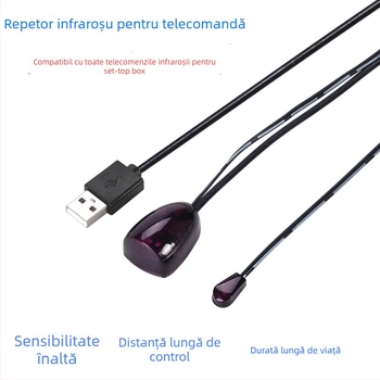 Cablu de extindere IR pentru set-top box cu receptor IR USB, model IR transponder, bandă infraroșu îndepărtată