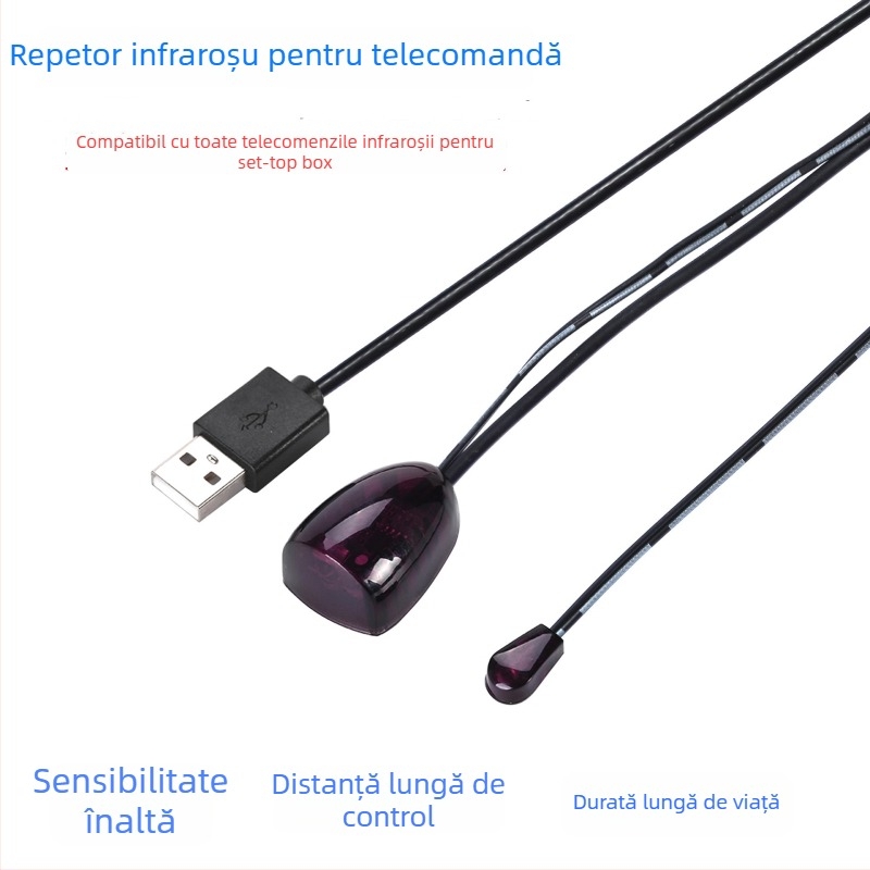 Cablu de extindere IR pentru set-top box cu receptor IR USB, model IR transponder, bandă infraroșu îndepărtată