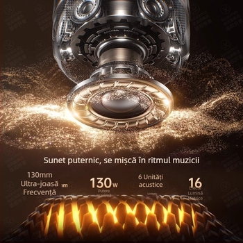 Sistem de karaoke pentru casă cu Bluetooth 5.0 și microfon wireless integrat, baterie încorporată de 6000 mAh, putere 130W, interval de frecvență 100 Hz–20 kHz, SNR ≥70 dB