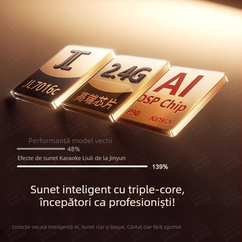 Sistem de karaoke pentru casă cu Bluetooth 5.0 și microfon wireless integrat, baterie încorporată de 6000 mAh, putere 130W, interval de frecvență 100 Hz–20 kHz, SNR ≥70 dB