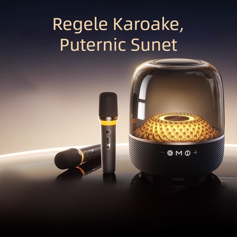 Sistem de karaoke pentru casă cu Bluetooth 5.0 și microfon wireless integrat, baterie încorporată de 6000 mAh, putere 130W, interval de frecvență 100 Hz–20 kHz, SNR ≥70 dB