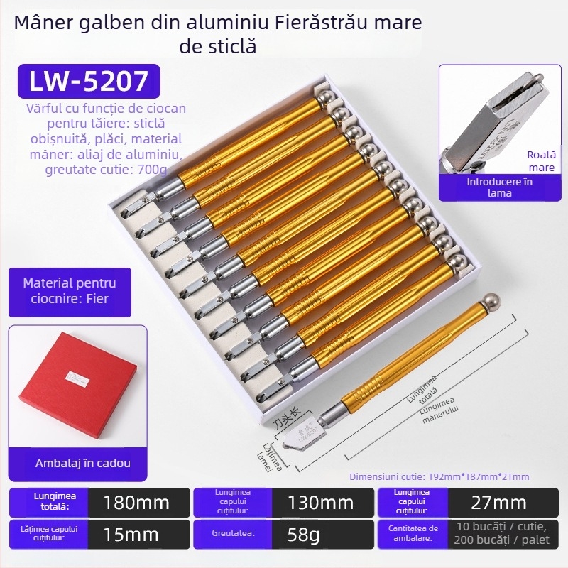 Luwei Cuțit Manual pentru Sticlă, Vârf Diamantat, Tip Rulant, Pentru Sticlă