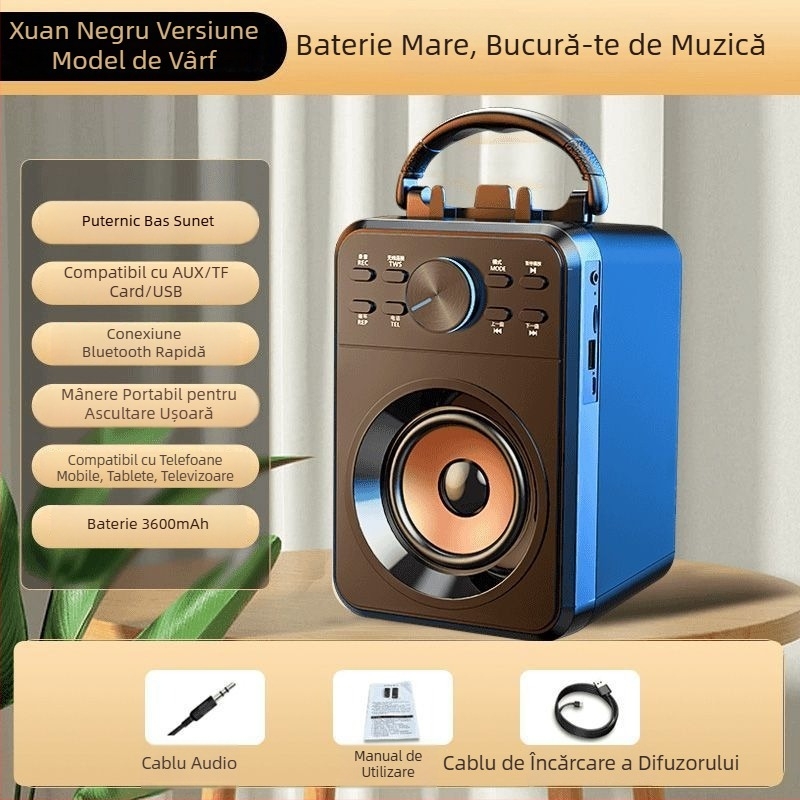 Boxă Bluetooth pentru karaoke, 2.1 canale, baterie 3600mAh, 8 ore redare, suport TF Card, model X1