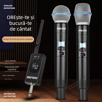 RUNJING R58A Microfon dinamic de mână pentru KTV și transmisii live, interval de frecvențe 60 Hz-15 kHz, SNR ≥85 dB, baterie 1000-1200 mAh înlocuibilă, autonomie 6-8 ore