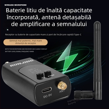RUNJING R58A Microfon dinamic de mână pentru KTV și transmisii live, interval de frecvențe 60 Hz-15 kHz, SNR ≥85 dB, baterie 1000-1200 mAh înlocuibilă, autonomie 6-8 ore