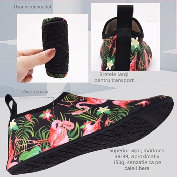 Pantofi de apă pentru activități în aer liber: respirabili, curea elastică, partea superioară din bumbac, profil redus, talpă din cauciuc carbon