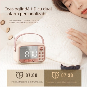 Ceas de alarmă Bluetooth cu difuzor, baterie încorporată, 5W, IPX5, răspuns în frecvențe 30Hz–15kHz