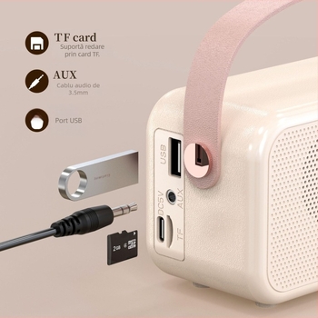 Ceas de alarmă Bluetooth cu difuzor, baterie încorporată, 5W, IPX5, răspuns în frecvențe 30Hz–15kHz