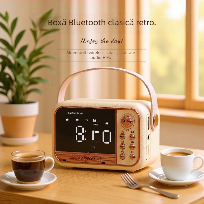 Ceas de alarmă Bluetooth cu difuzor, baterie încorporată, 5W, IPX5, răspuns în frecvențe 30Hz–15kHz