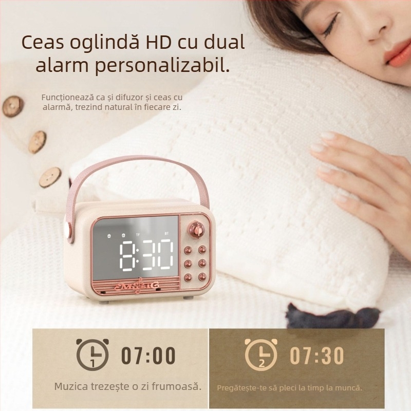 Ceas de alarmă Bluetooth cu difuzor, baterie încorporată, 5W, IPX5, răspuns în frecvențe 30Hz–15kHz