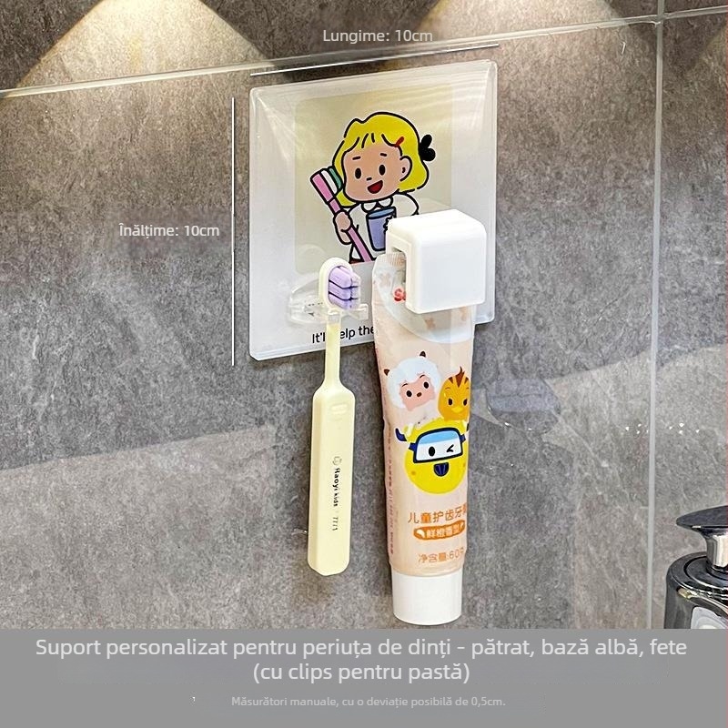 Raft de depozitare a pastei de dinți și clips, montat pe perete, accesoriu pentru baie, multifuncțional pentru pastă de dinți și spălare facială