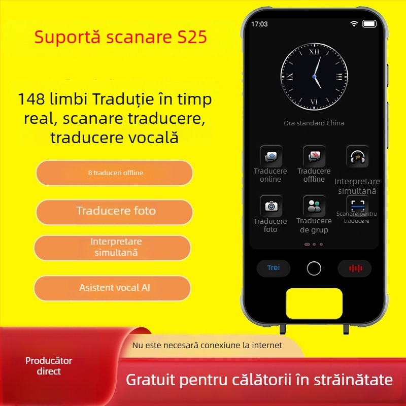 Common Language M80pro Translator — traducere AI în timp real, bazat pe Android, Bluetooth, rază de 10 m, control tactil + buton