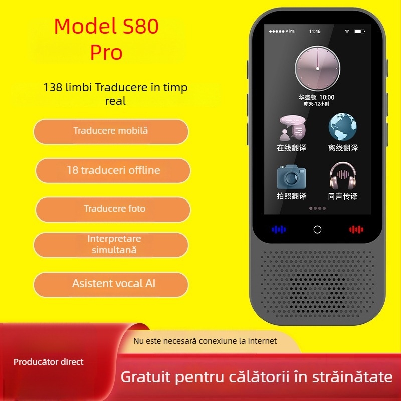 Common Language M80pro Translator — traducere AI în timp real, bazat pe Android, Bluetooth, rază de 10 m, control tactil + buton