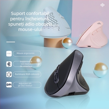 Mouse vertical wireless cu Bluetooth + 2.4G dual-mode, silențios, 5600 DPI, 6 butoane, reîncărcabil