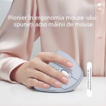 Mouse vertical wireless cu Bluetooth + 2.4G dual-mode, silențios, 5600 DPI, 6 butoane, reîncărcabil
