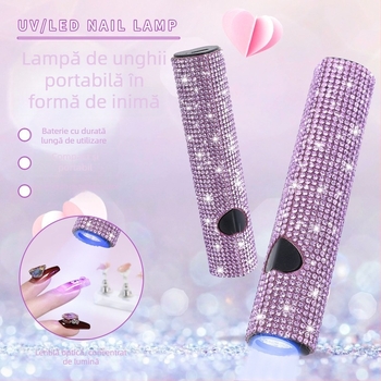 Lampă de unghii C20 — lampă mini portabilă, reîncărcabilă, pentru arta unghiilor, cu cristale în formă de inimă