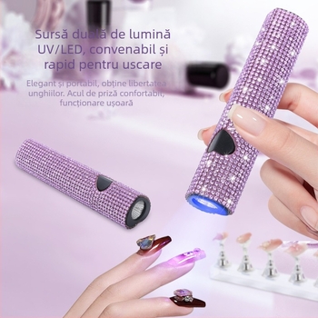 Lampă de unghii C20 — lampă mini portabilă, reîncărcabilă, pentru arta unghiilor, cu cristale în formă de inimă