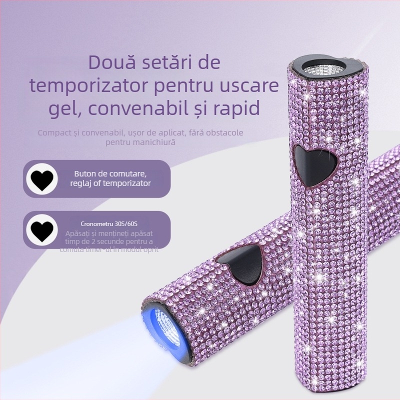 Lampă de unghii C20 — lampă mini portabilă, reîncărcabilă, pentru arta unghiilor, cu cristale în formă de inimă