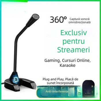Microfon pentru desktop, pentru uz casnic, ideal pentru streaming, chat vocal, jocuri, transmisiuni live și înregistrări