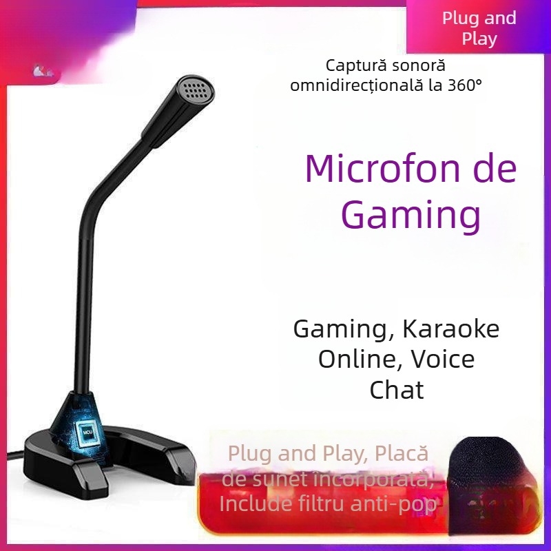 Microfon pentru desktop, pentru uz casnic, ideal pentru streaming, chat vocal, jocuri, transmisiuni live și înregistrări
