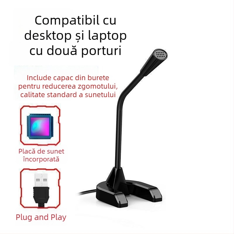 Microfon pentru desktop, pentru uz casnic, ideal pentru streaming, chat vocal, jocuri, transmisiuni live și înregistrări