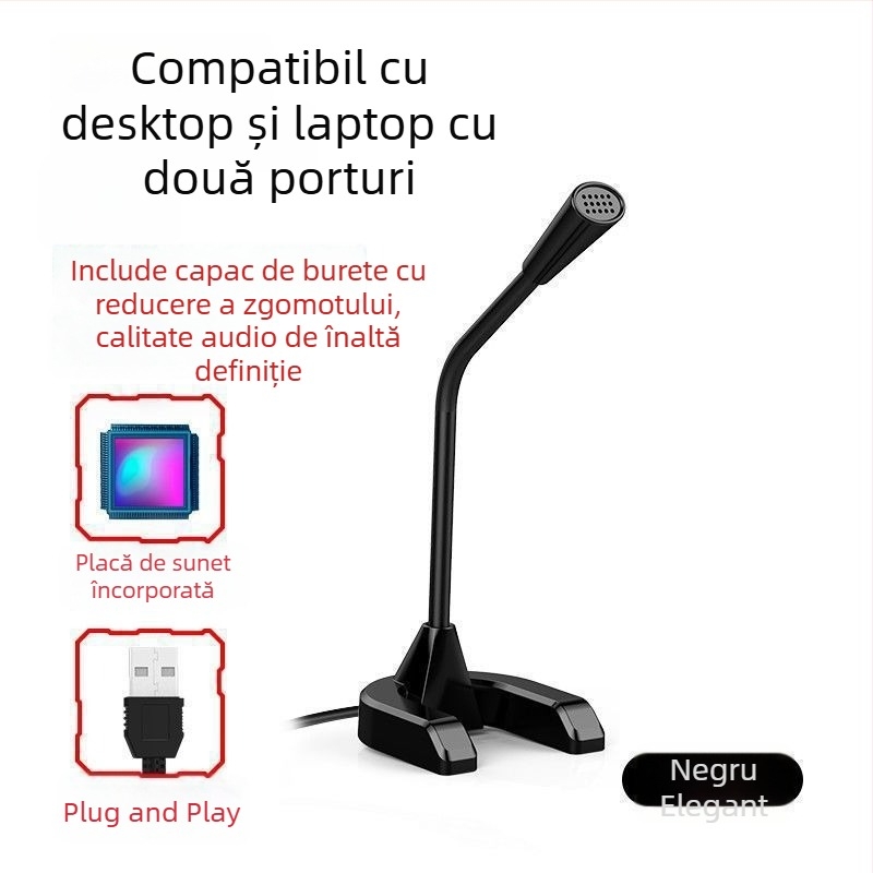 Microfon pentru desktop, pentru uz casnic, ideal pentru streaming, chat vocal, jocuri, transmisiuni live și înregistrări