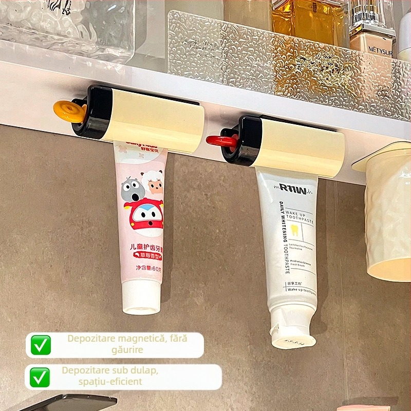 Suport magnetic pentru pastă de dinți sub dulapul de baie, montaj fără găuri, clips de depozitare pentru produsele de îngrijire a feței