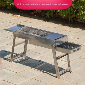 Grill BBQ din oțel inoxidabil, pliabil, pătrat, plasă de grătar 304, cu strat antiaderent, set complet pentru camping