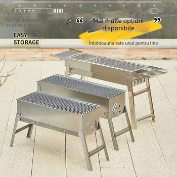 Grill BBQ din oțel inoxidabil, pliabil, pătrat, plasă de grătar 304, cu strat antiaderent, set complet pentru camping